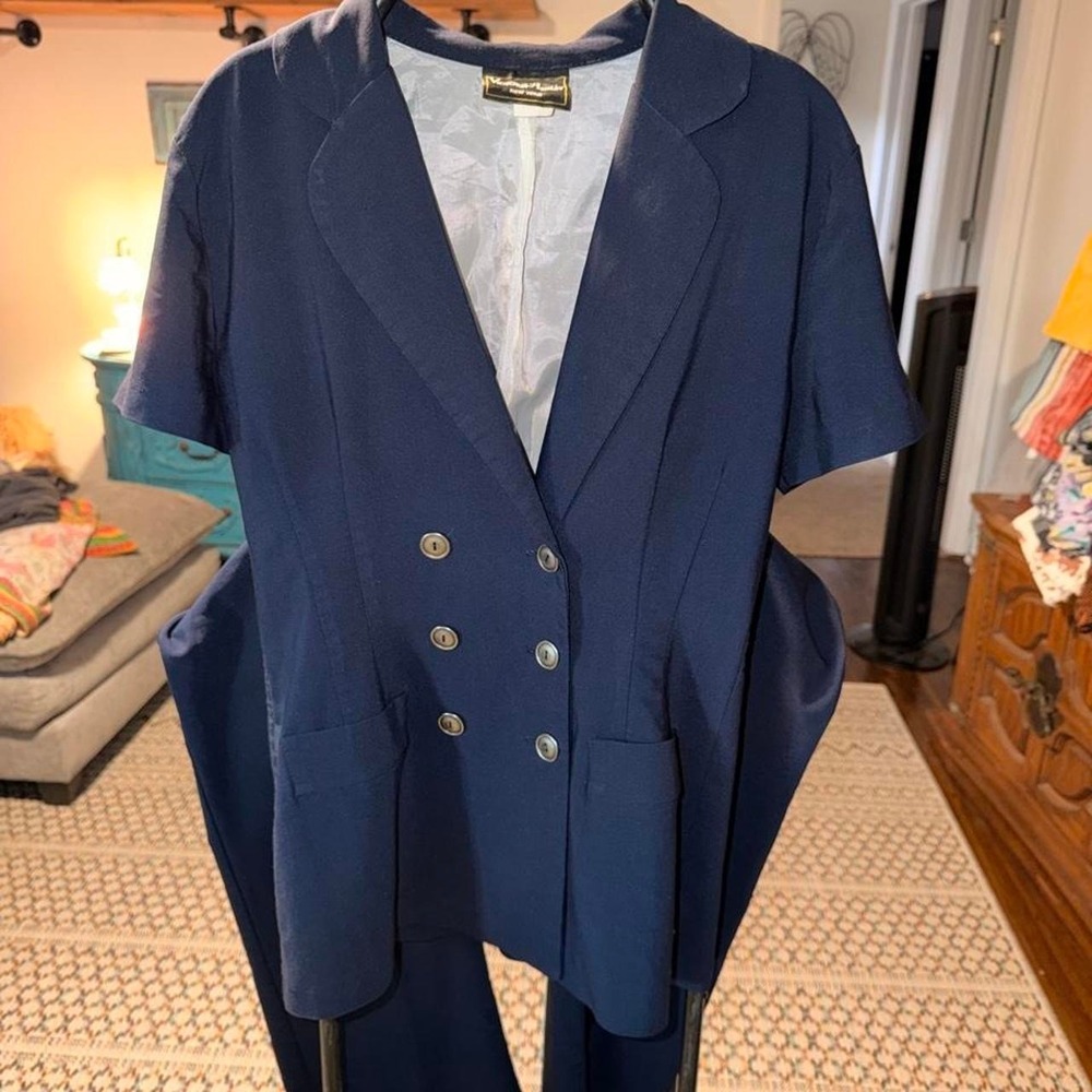 Early 2000s Y2K vintage Navy blue blazer and trouser set